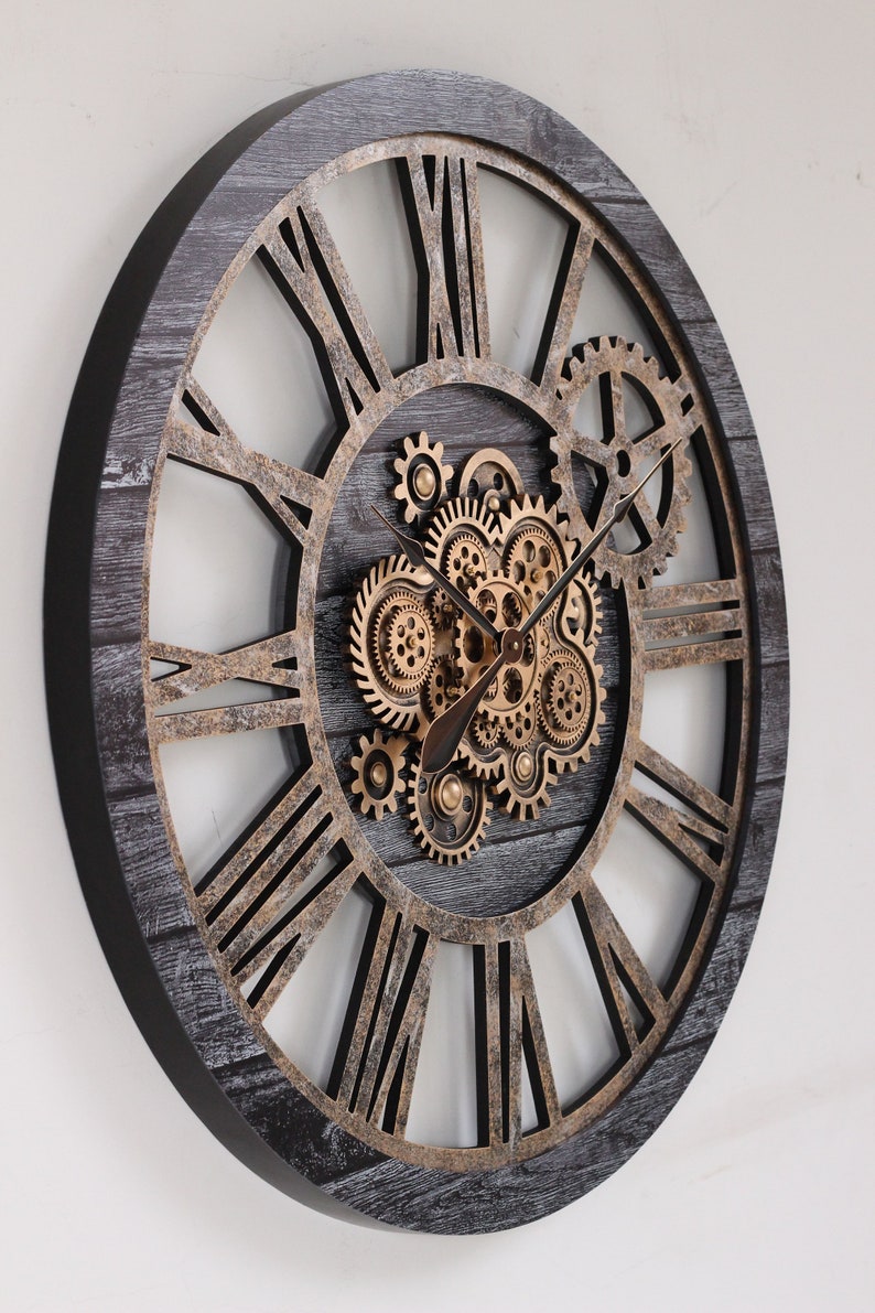 America Line Wall Clock 36 Inches With Real Moving Gears Carbon Grey - Etsy