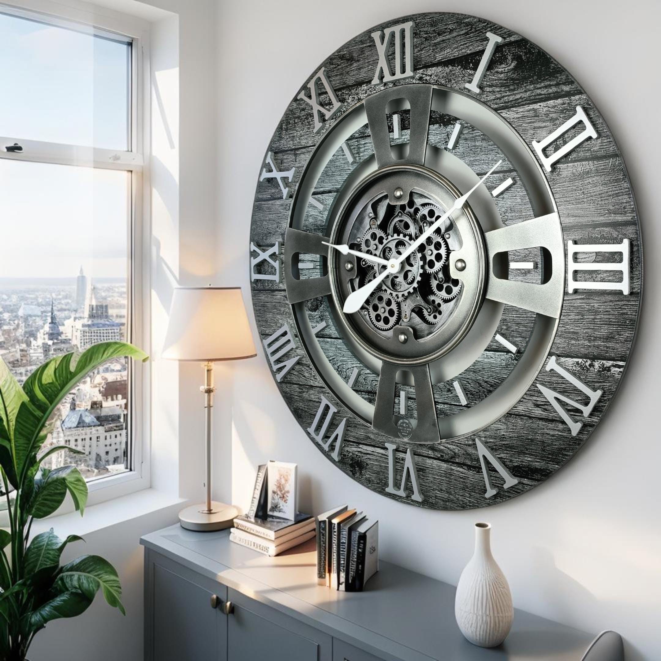 England Line Wall Clock 36 Inches With Real Moving Gears Carbon Grey - Etsy