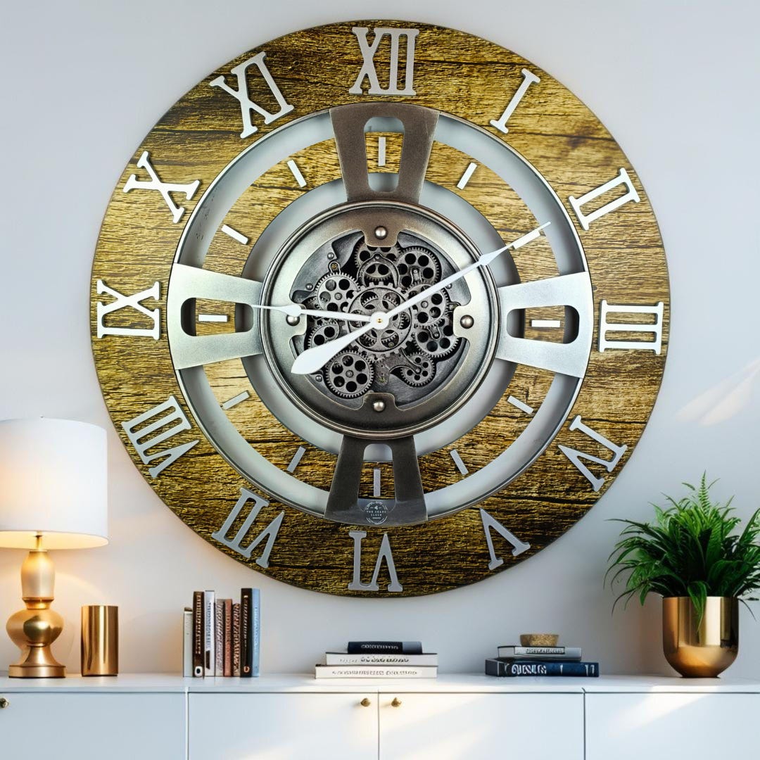 England Line Wall Clock 36 Inches With Real Moving Gears Gold Antique ...