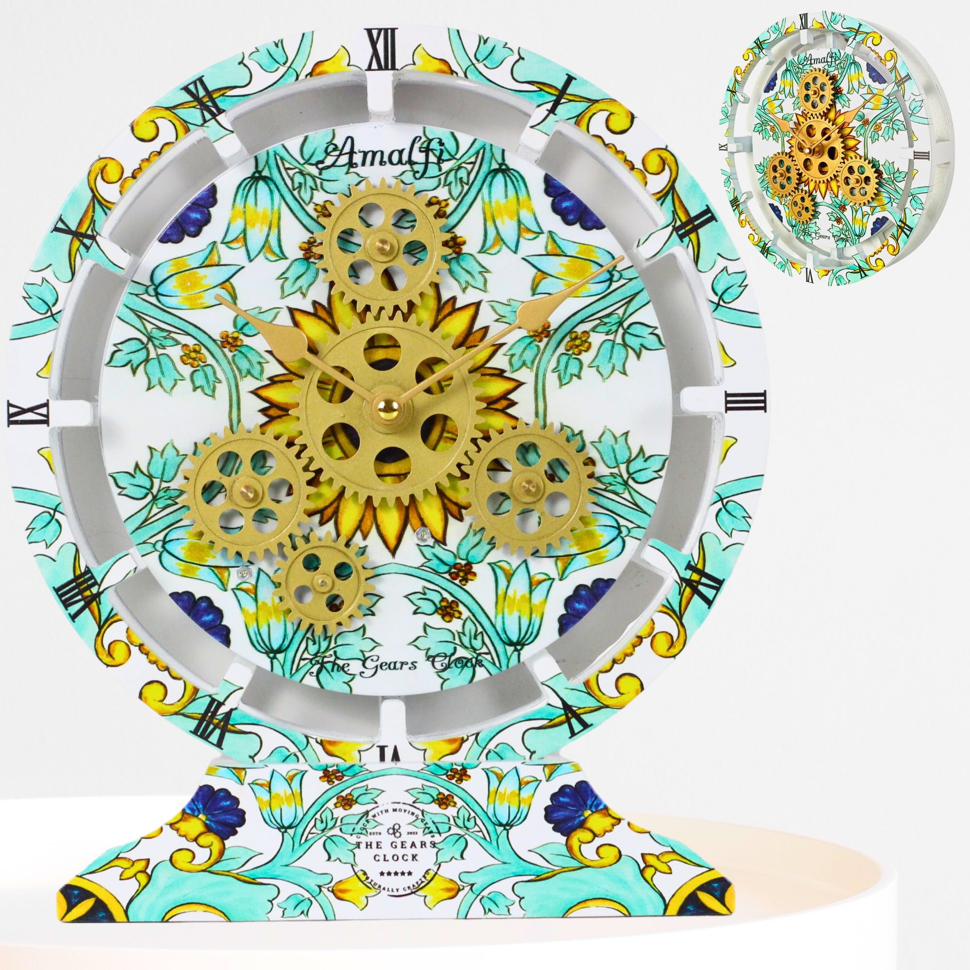 The Gears Clock - 10 Inch Italy Collection Moving Gears Desk Or Wall Clock, Amalfi Coast Design - View #6
