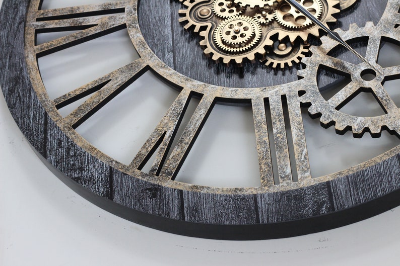 America Line Wall Clock 36 Inches With Real Moving Gears Carbon Grey - Etsy
