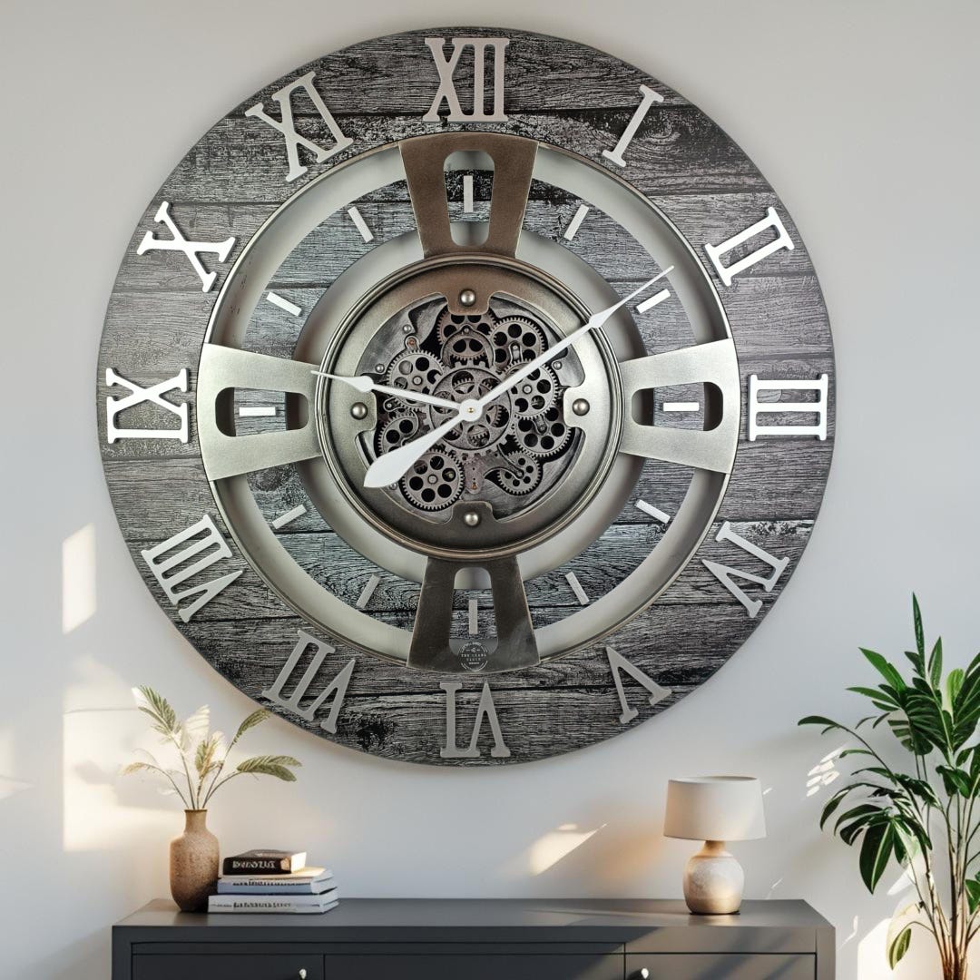 England Line Wall Clock 36 Inches With Real Moving Gears Carbon Grey - Etsy