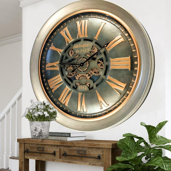 Luxembourg Line Wall Clock 40 Inches With Real Moving Gears Bronze