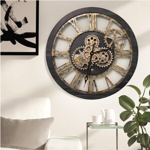 America Line Wall Clock 24 Inches With Real Moving Gears Vintage Black ...