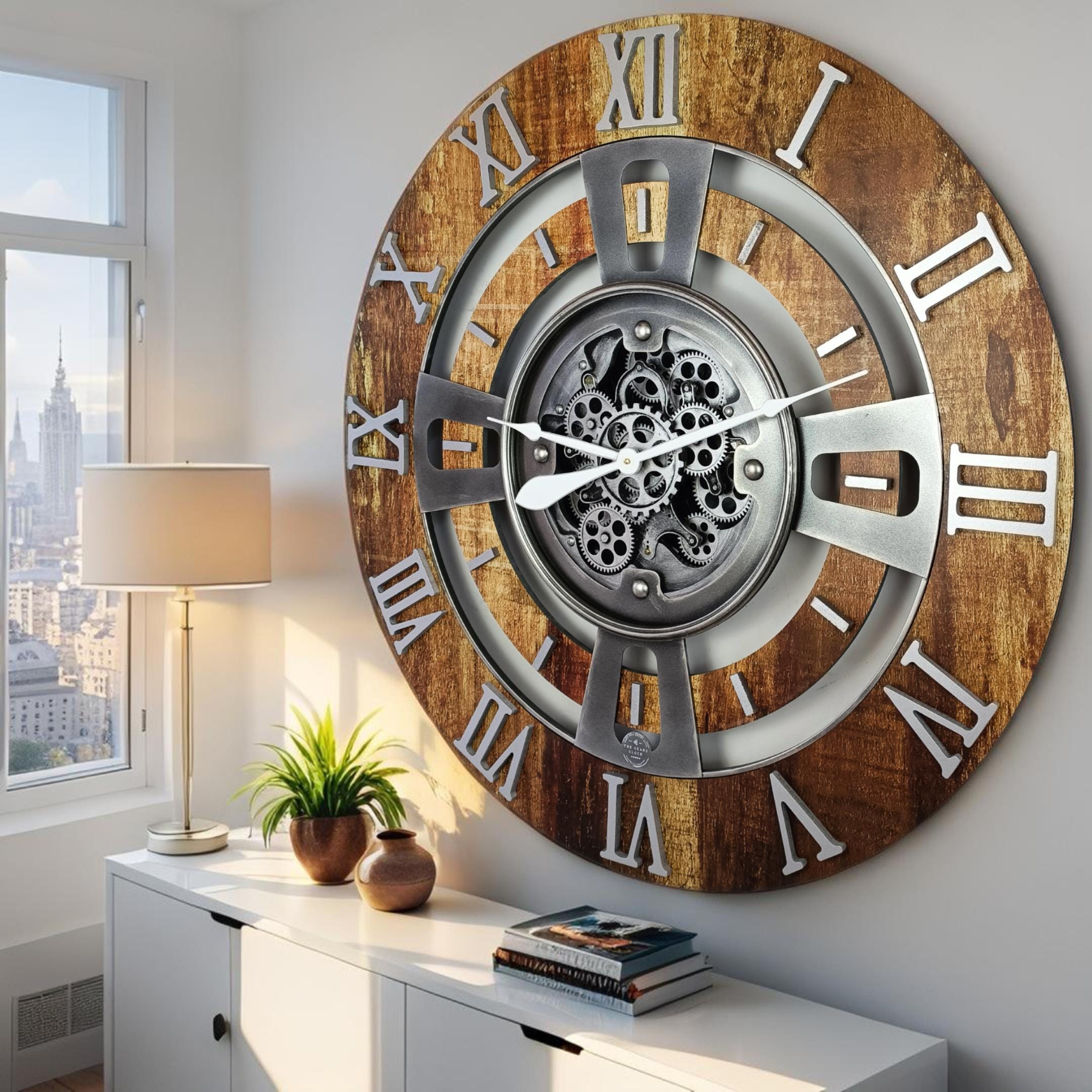 England Line Wall Clock 36 Inches With Real Moving Gears Vintage Brown ...