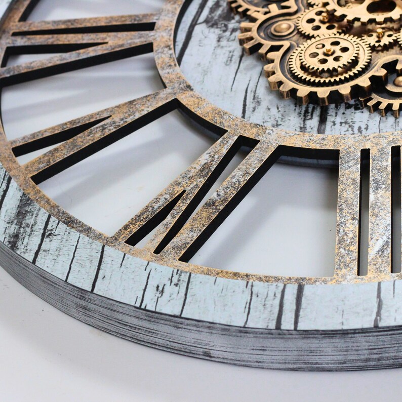 America Line Wall Clock 36 Inches With Real Moving Gears Grey and White ...