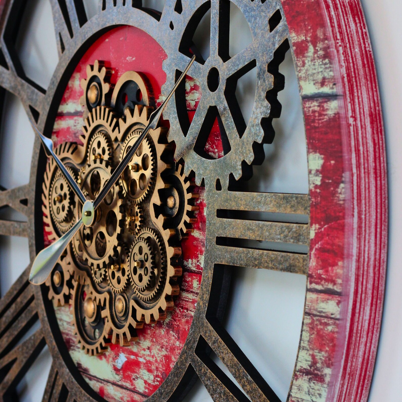 Wall Clock 36 Inches With Real Moving Gears Red Lava - Etsy