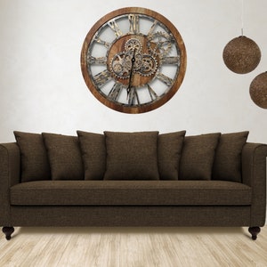 Wall clock 24 inches with real moving gears Vintage Brown zdjęcie 6