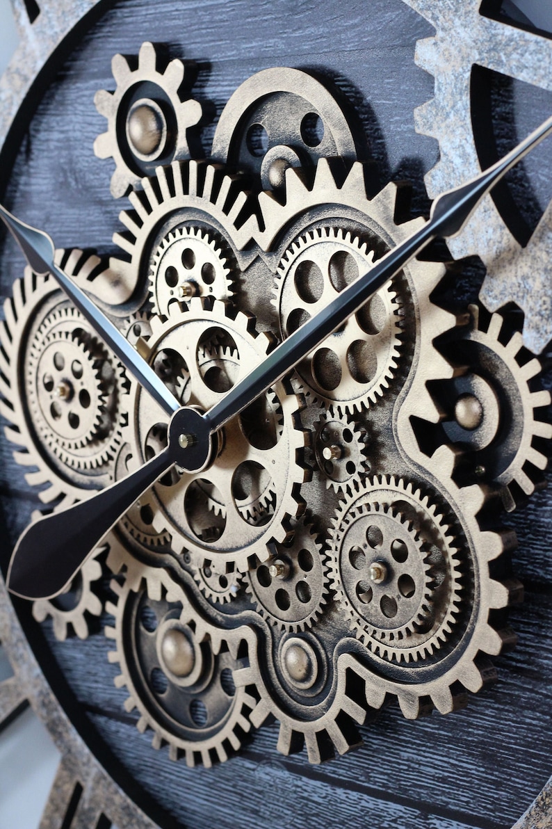 America Line Wall Clock 36 Inches With Real Moving Gears Carbon Grey - Etsy