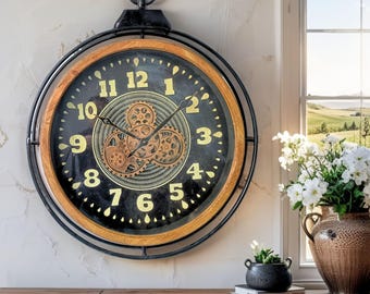 Finland Line Wall Clock Round 28 Inch "HELSINKI" WOOD-BLACK