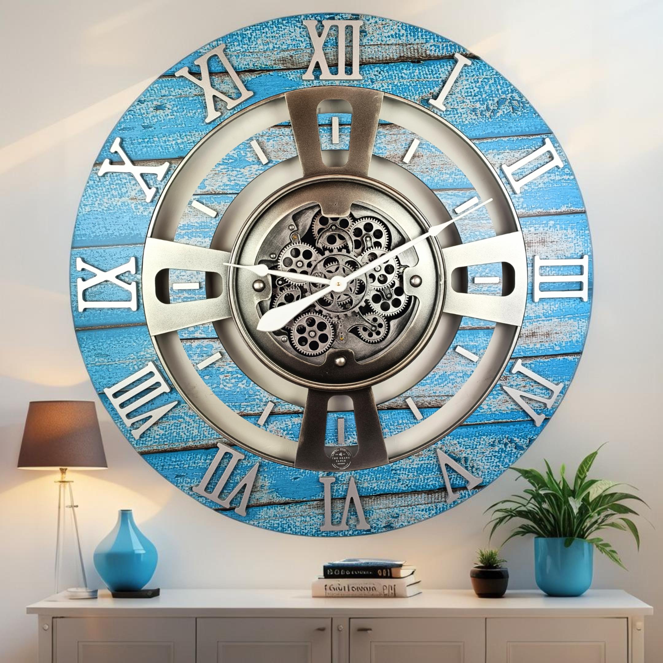 England Line Wall Clock 36 Inches With Real Moving Gears Ocean Blue - Etsy