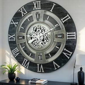 England Line Wall clock 24 inches with real moving gears Vintage Black