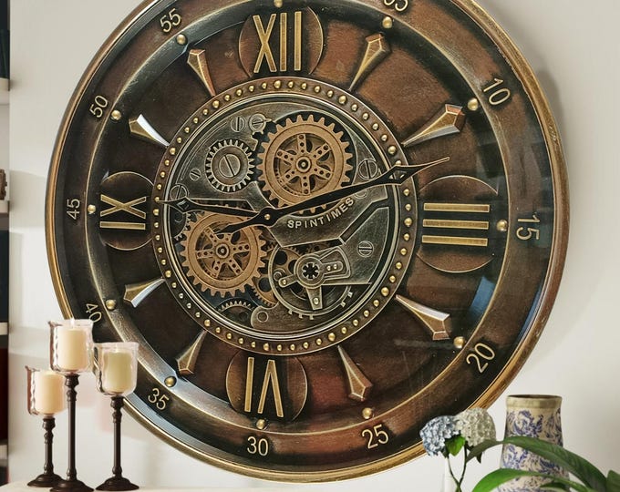 Ireland Line Wall clock 24 inches with real moving gears Bronze Dark