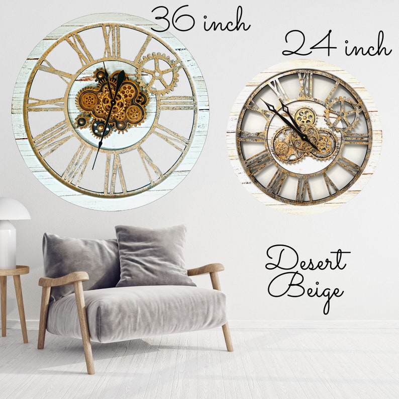 America Line Wall Clock 36 Inches With Real Moving Gears Desert Beige ...