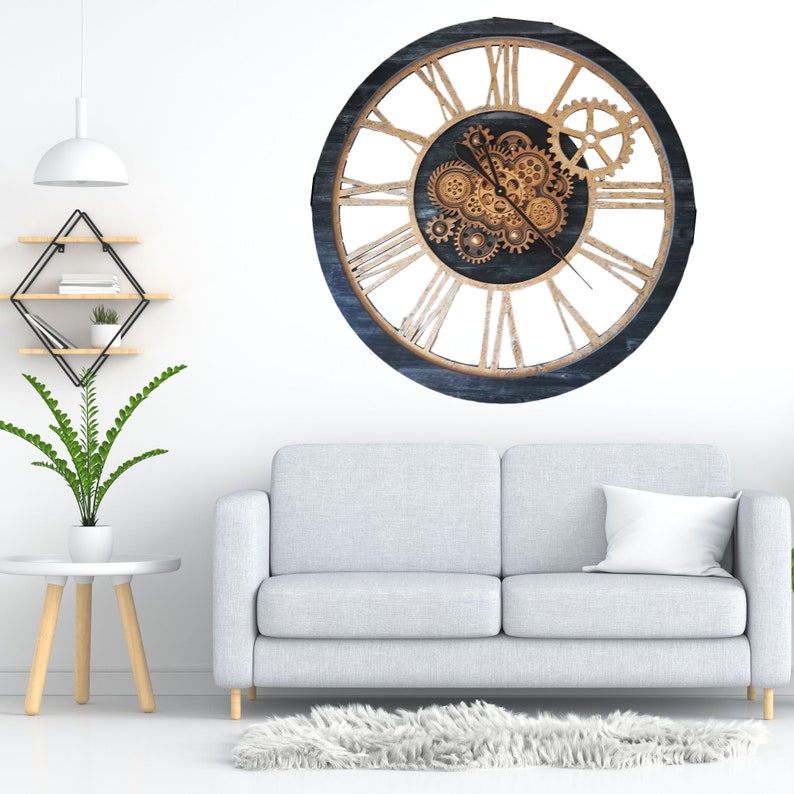 Wall Clock 36 Inches With Real Moving Gears Vintage Black Etsy