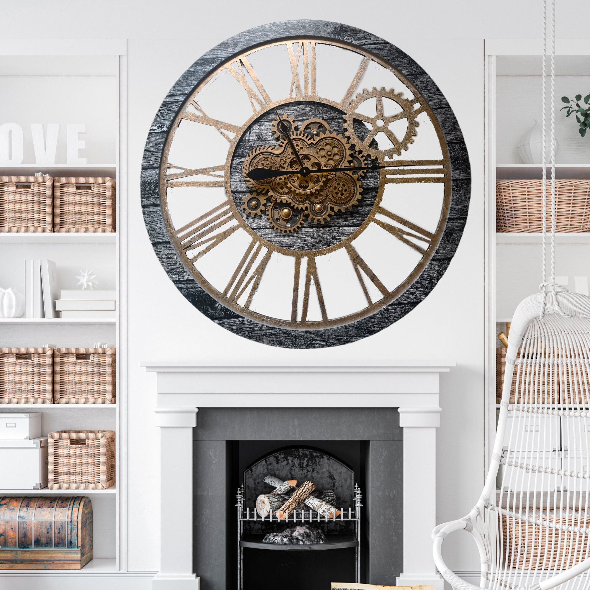 America Line Wall Clock 36 Inches With Real Moving Gears Carbon Grey - Etsy
