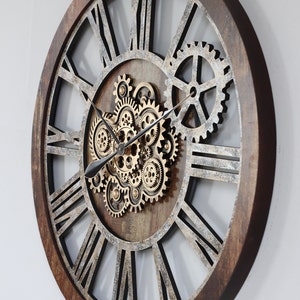 America Line Wall Clock 36 Inches With Real Moving Gears Vintage Brown ...
