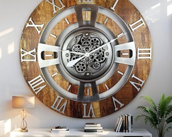 England Line Wall clock 36 inches with real moving gears Vintage Brown