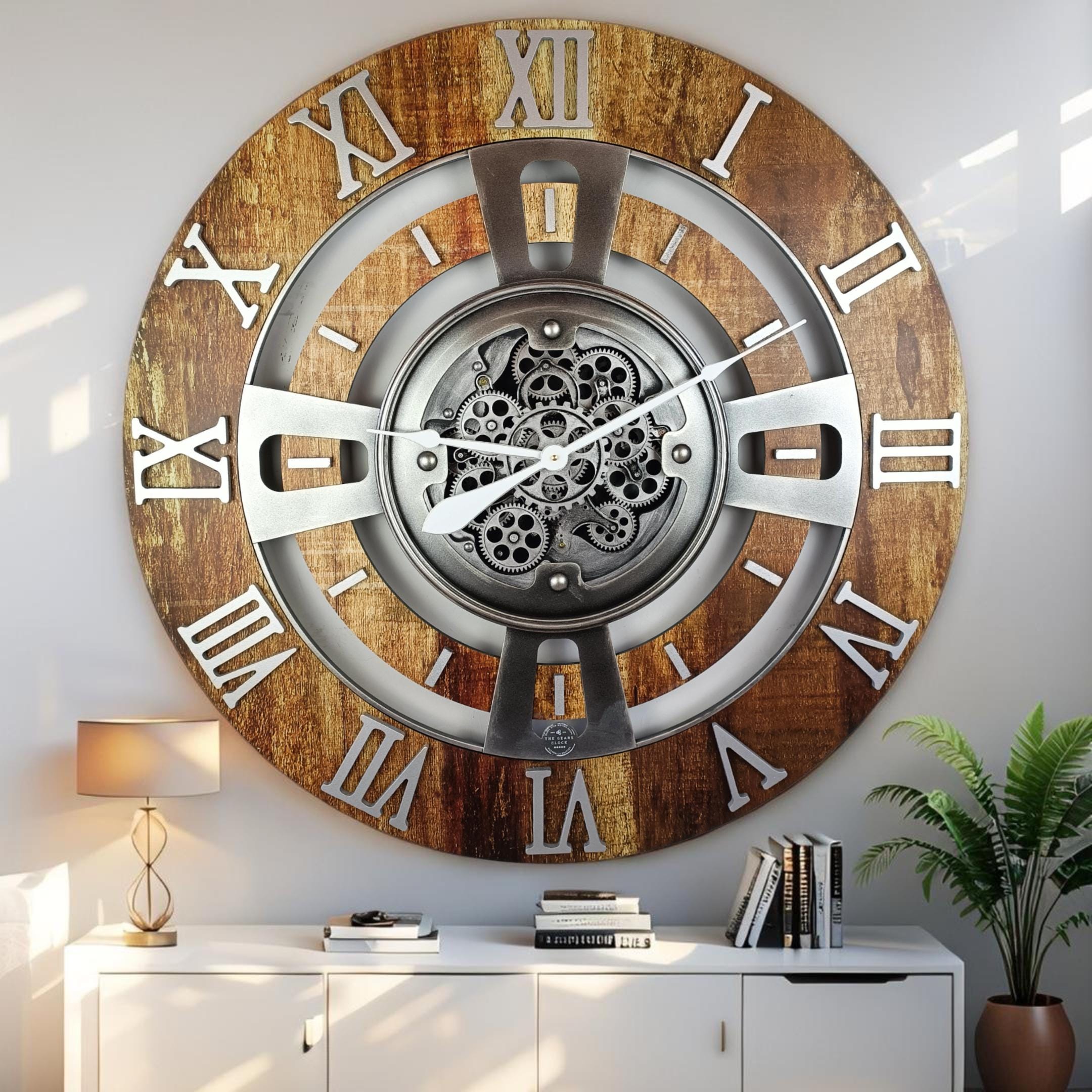 England Line Wall Clock 36 Inches With Real Moving Gears Vintage Brown ...