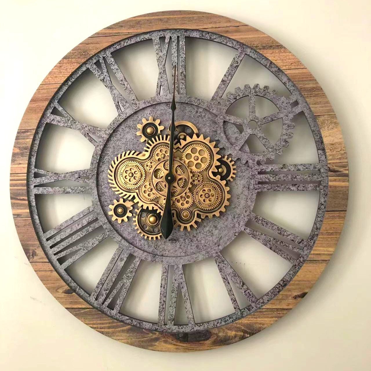 Wall Clock 36 Inches With Real Moving Gears Wood and Stone - Etsy