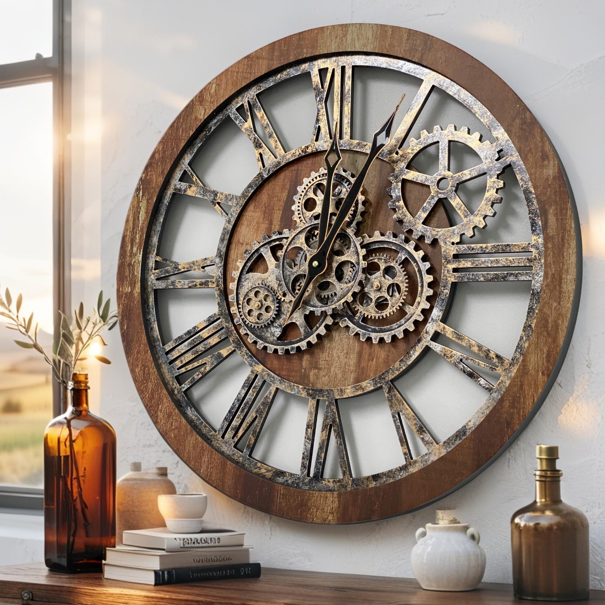 America Line Wall Clock 24 Inches With Real Moving Gears Vintage