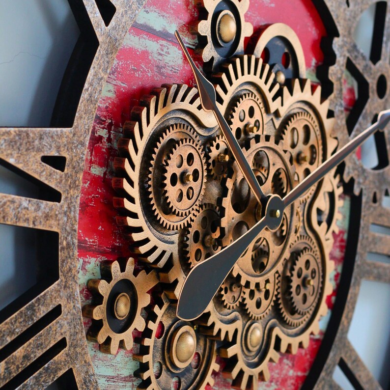 Wall Clock 36 Inches With Real Moving Gears Red Lava - Etsy