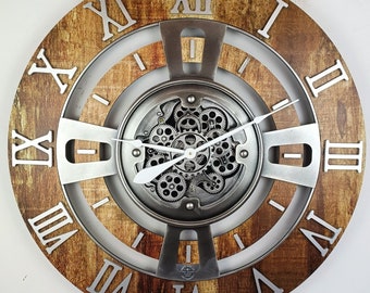 England Line Wall clock 36 inches with real moving gears Vintage Brown