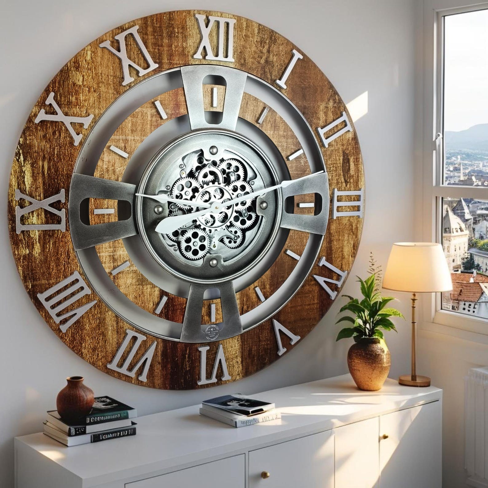 England Line Wall Clock 36 Inches With Real Moving Gears Vintage Brown ...
