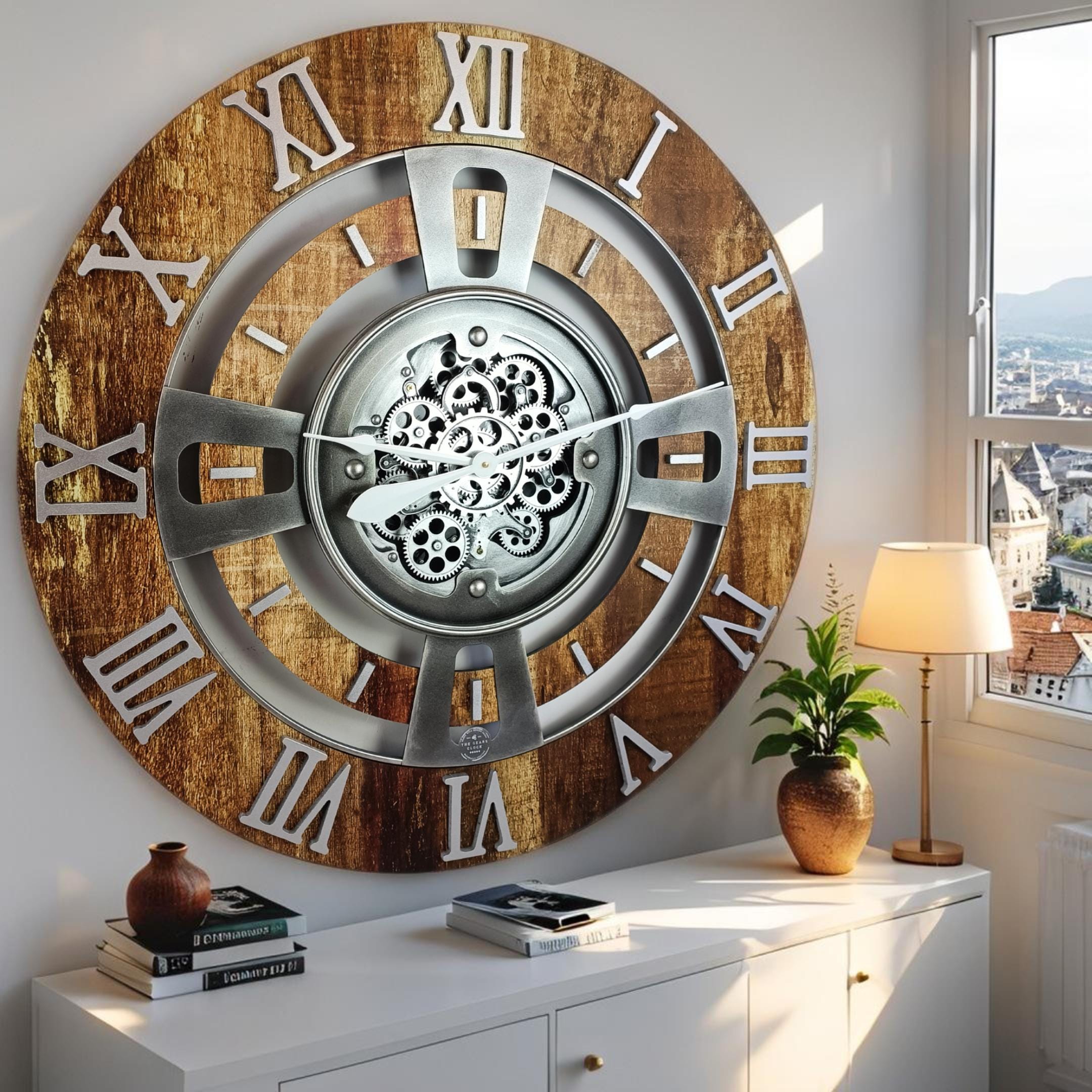 England Line Wall Clock 36 Inches With Real Moving Gears Vintage Brown ...