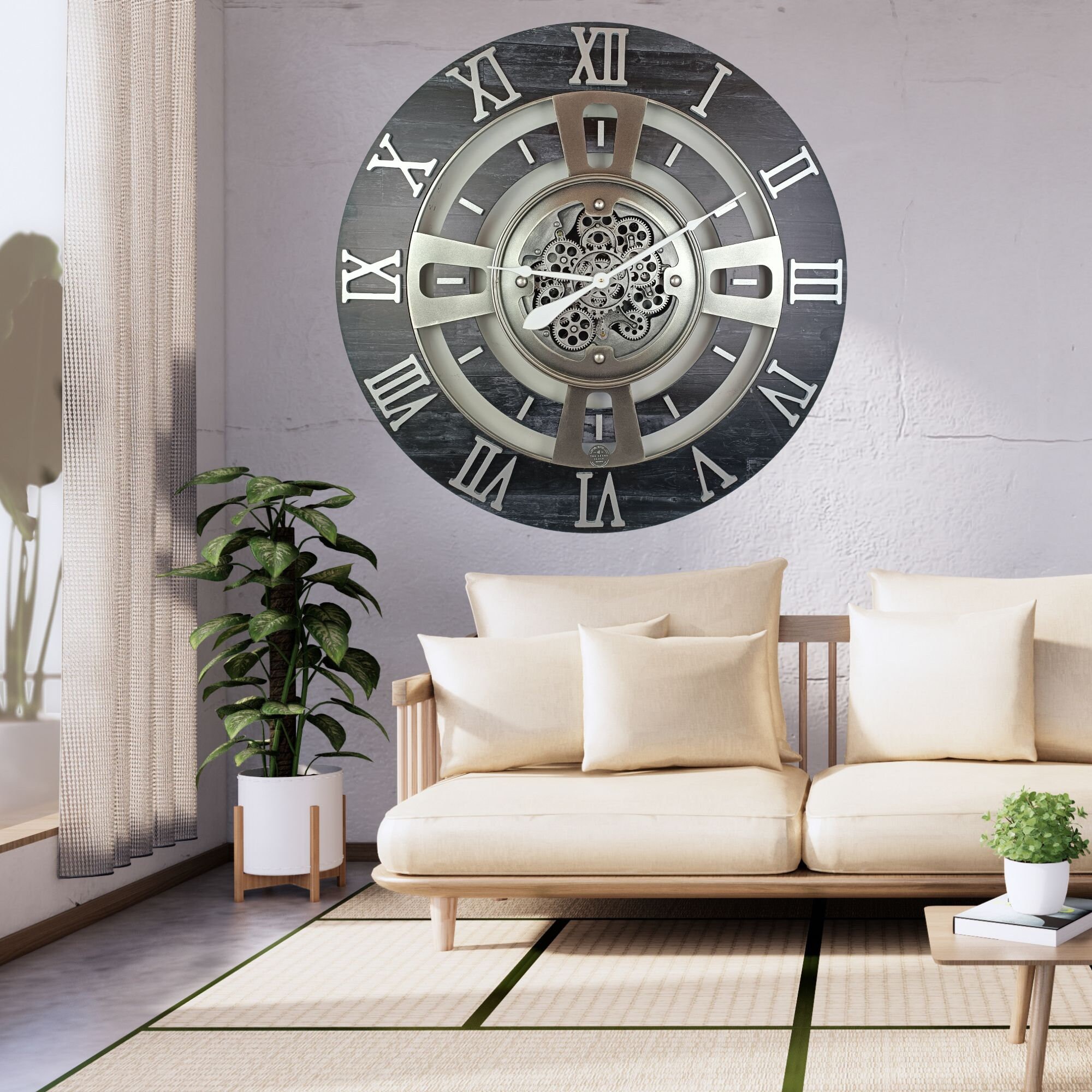 England Line Wall Clock 36 Inches With Real Moving Gears Vintage Black ...