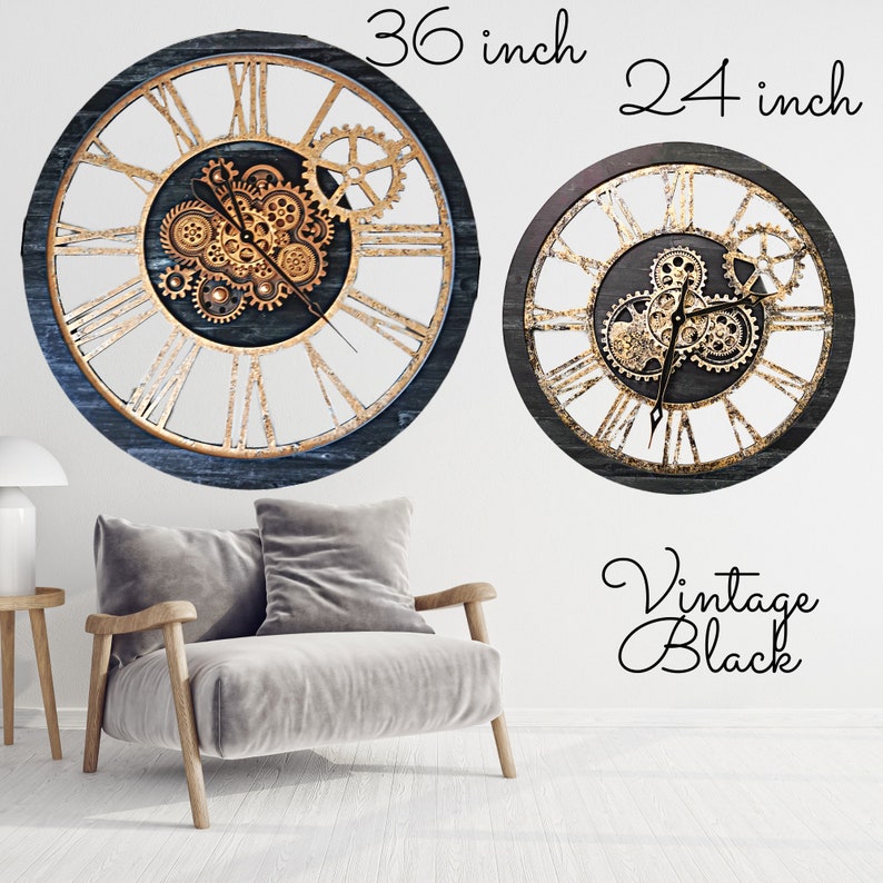 Wall Clock 36 Inches With Real Moving Gears Vintage Black - Etsy