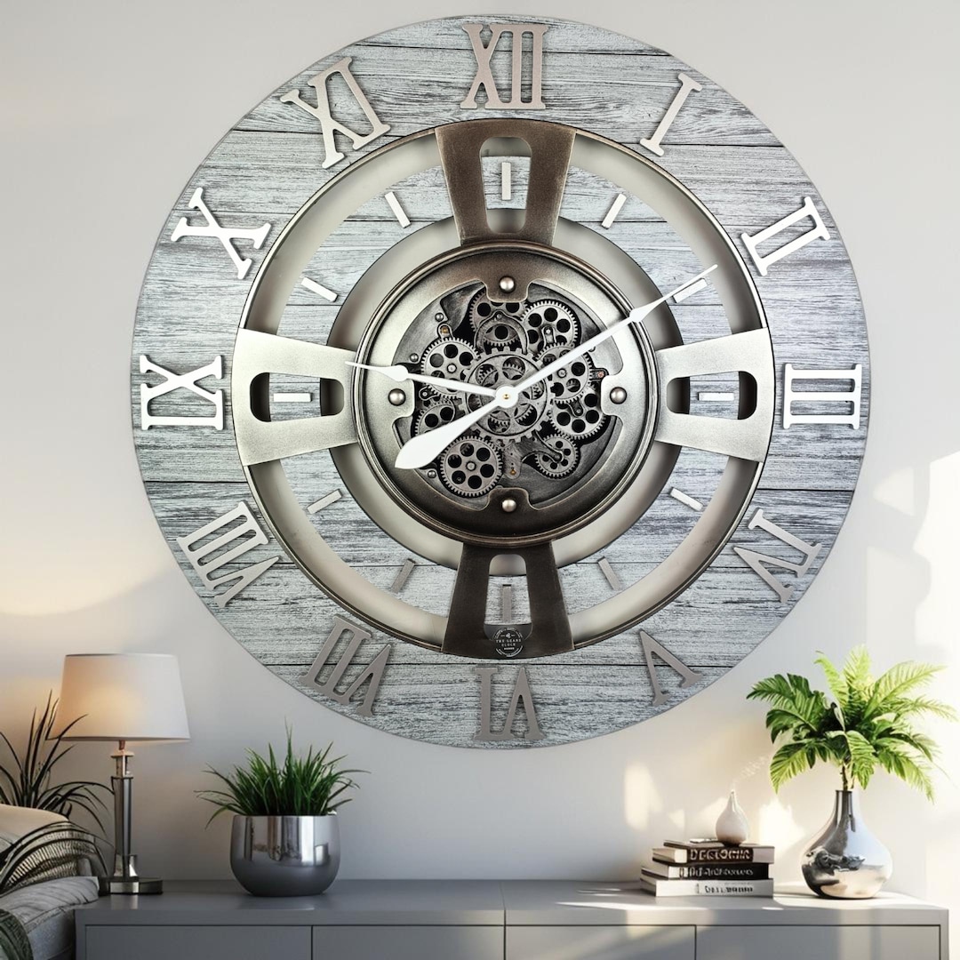 England Line Wall Clock 36 Inches With Real Moving Gears Silver Grey - Etsy