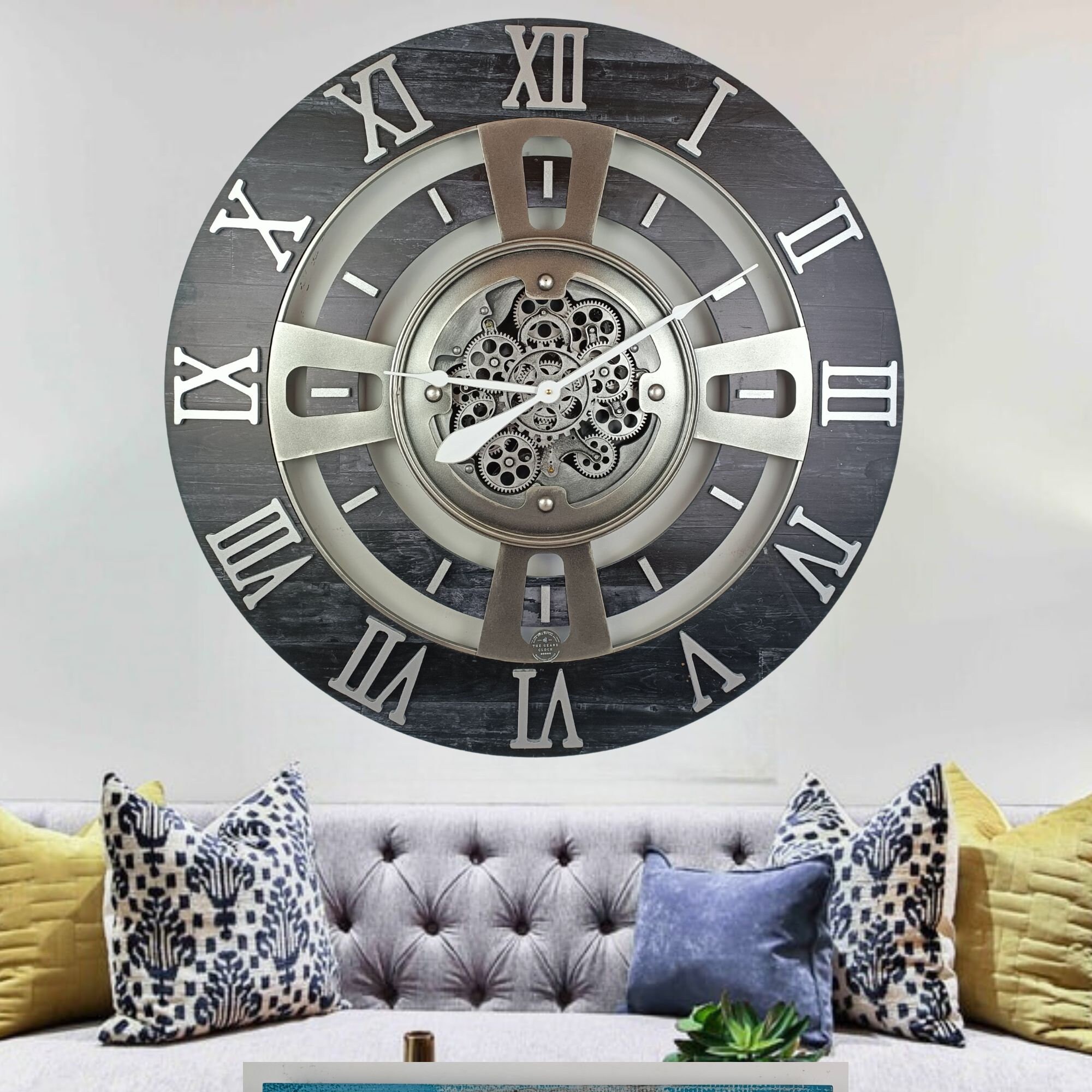 England Line Wall Clock 36 Inches With Real Moving Gears Vintage Black ...