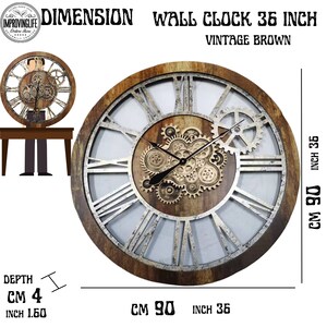America Line Wall Clock 36 Inches With Real Moving Gears Vintage Brown ...