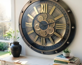 Germany Line Wall Clock Round 26 Inch "Berlin" Grey-Copper