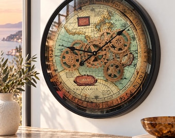 Portugal Line Wall clock 24 inches with real moving gears Black Antique