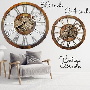 America Line Wall Clock 36 Inches With Real Moving Gears Vintage Brown ...