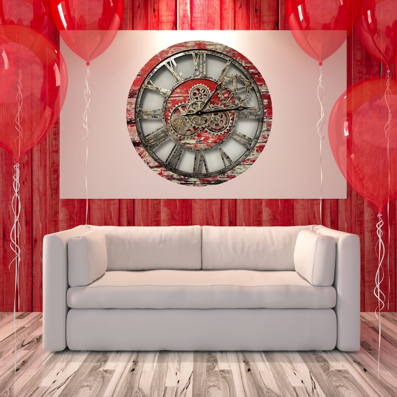 Wall Clock 24 Inches With Real Moving Gears Red Lava Etsy