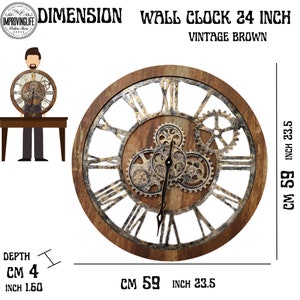 Wall clock 24 inches with real moving gears Vintage Brown image 8