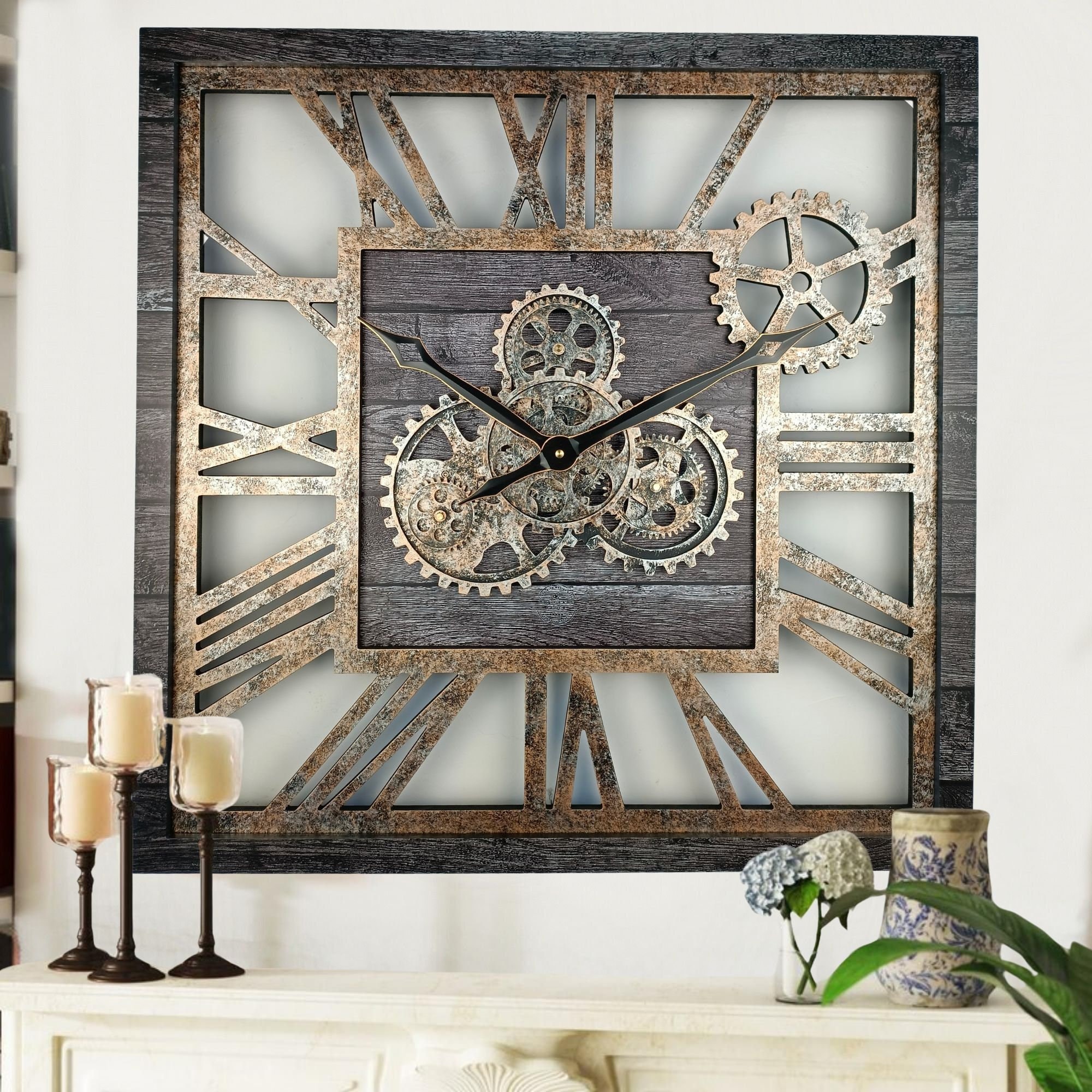 America Line Wall clock 24 inches Square with real moving gears