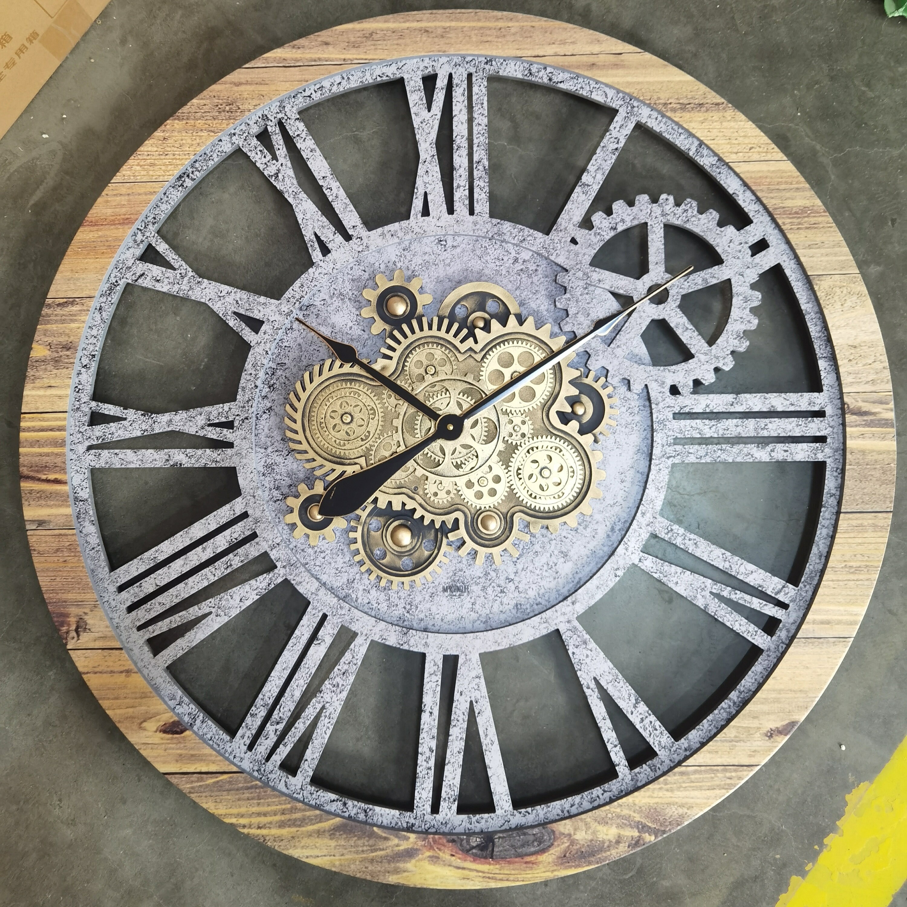America Line Wall Clock 36 Inches With Real Moving Gears Wood and Stone ...