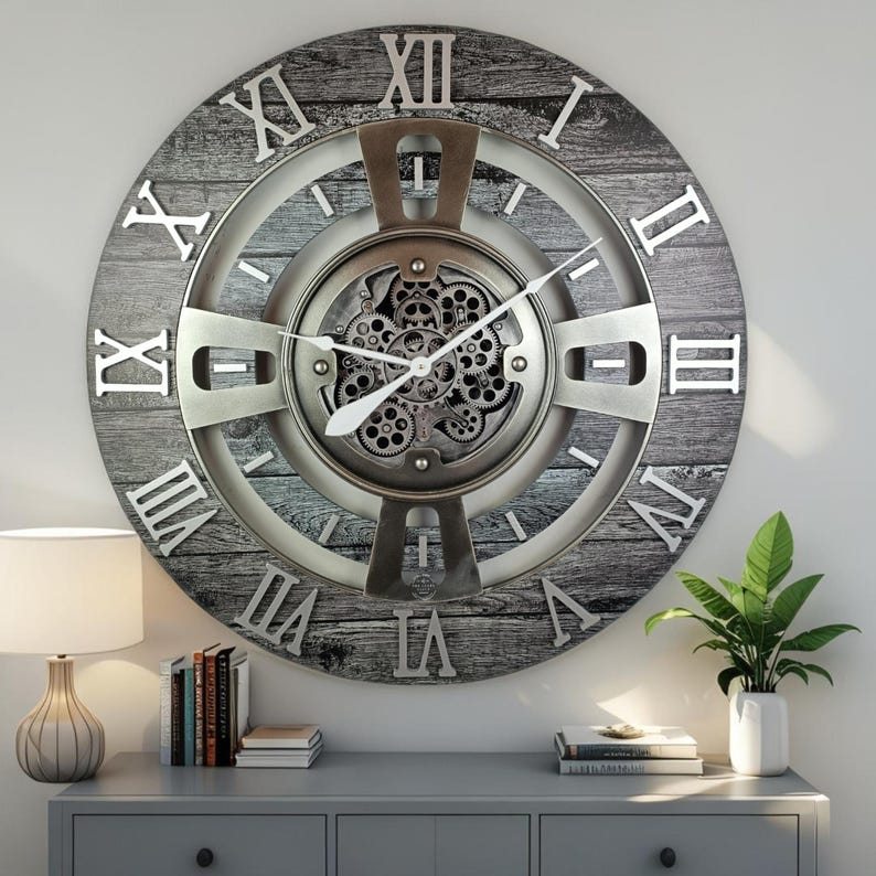 England Line Wall Clock 36 Inches With Real Moving Gears Carbon Grey - Etsy