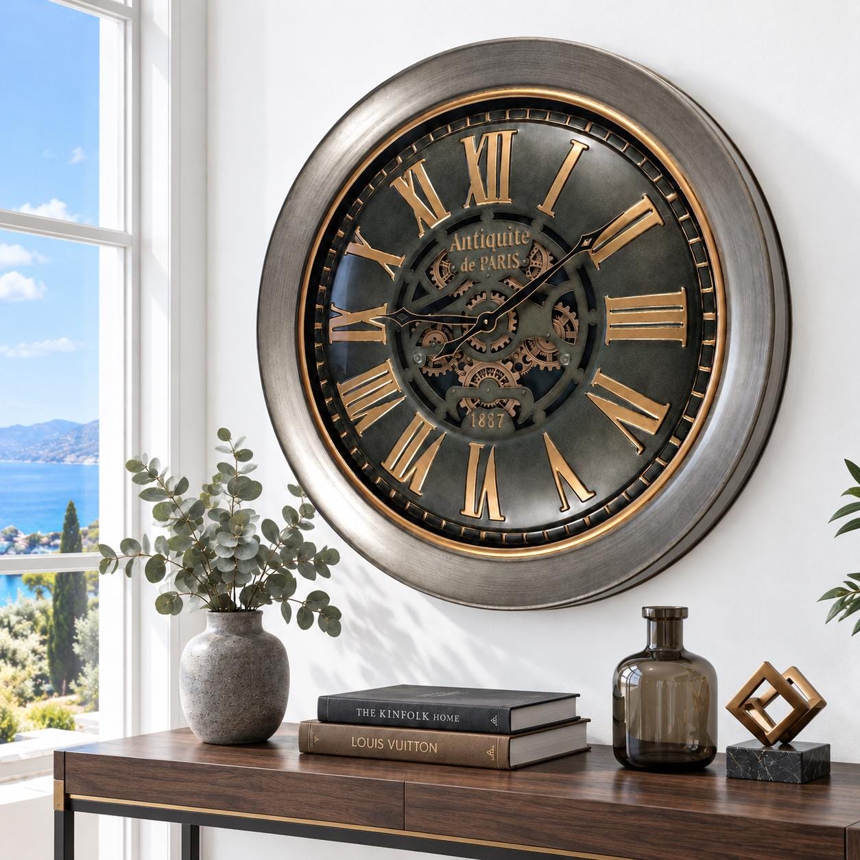 Luxembourg Line Wall Clock 40 Inches With Real Moving Gears Bronze
