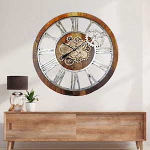 America Line Wall Clock 36 Inches With Real Moving Gears Vintage Brown ...