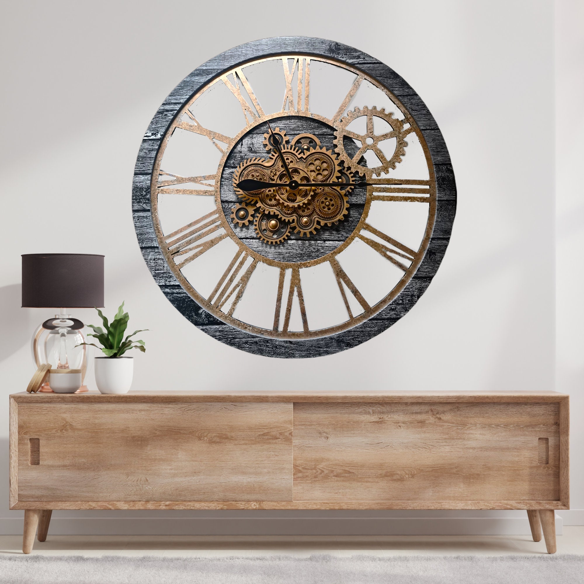 America Line Wall Clock 36 Inches With Real Moving Gears Carbon Grey - Etsy