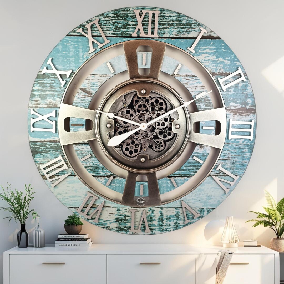 England Line Wall Clock 36 Inches With Real Moving Gears Aqua Green - Etsy