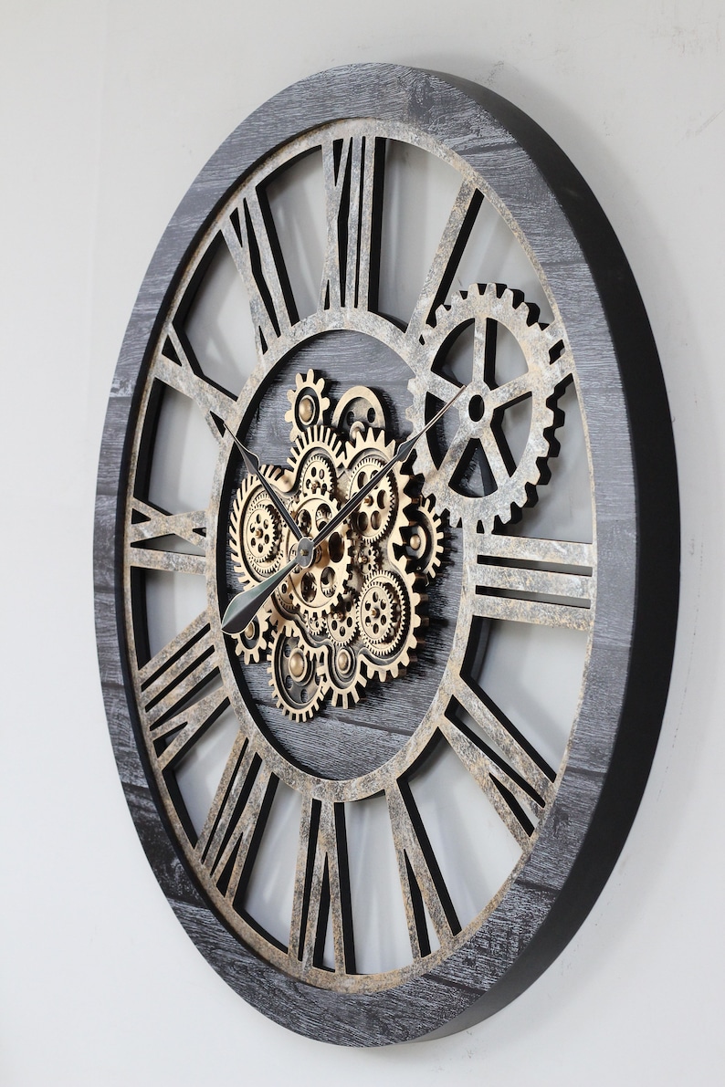 America Line Wall Clock 36 Inches With Real Moving Gears Carbon Grey - Etsy