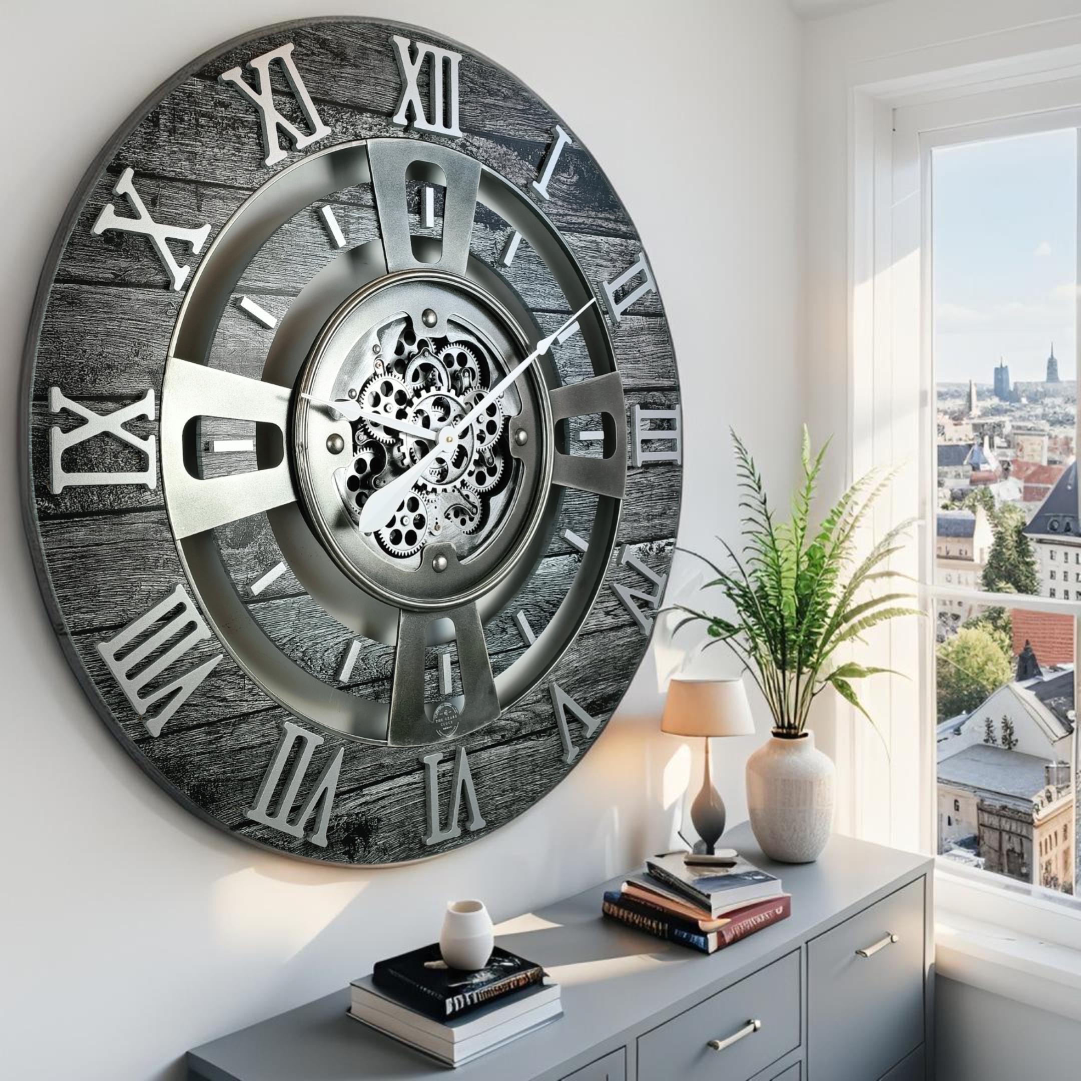 England Line Wall Clock 36 Inches With Real Moving Gears Carbon Grey - Etsy