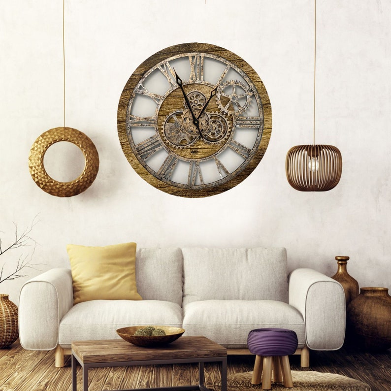 America Line Wall Clock 24 Inches With Real Moving Gears Gold Antique ...