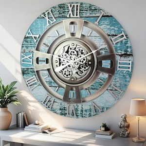 England Line Wall clock 24 inches with real moving gears Aqua Green